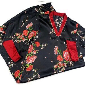 Jones New York Oriental/Asian Inspired V-Neck Floral Midi Nightgown Size Medium